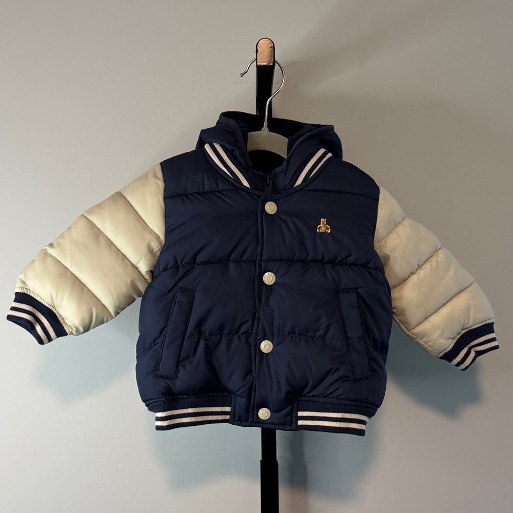 Baby GAP Navy and Cream Puffer Jacket Boys 12-18 Months EUC